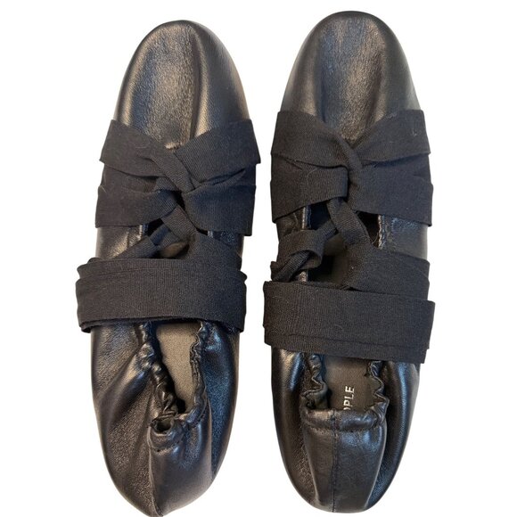Free People Cece Wrap Ballet Flats Black Leather Ribbon Tie Size 11 - Picture 8 of 16